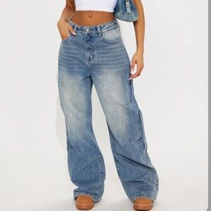 Sight Unseen Loose Wide Leg Denim Jeans - Medium Wash